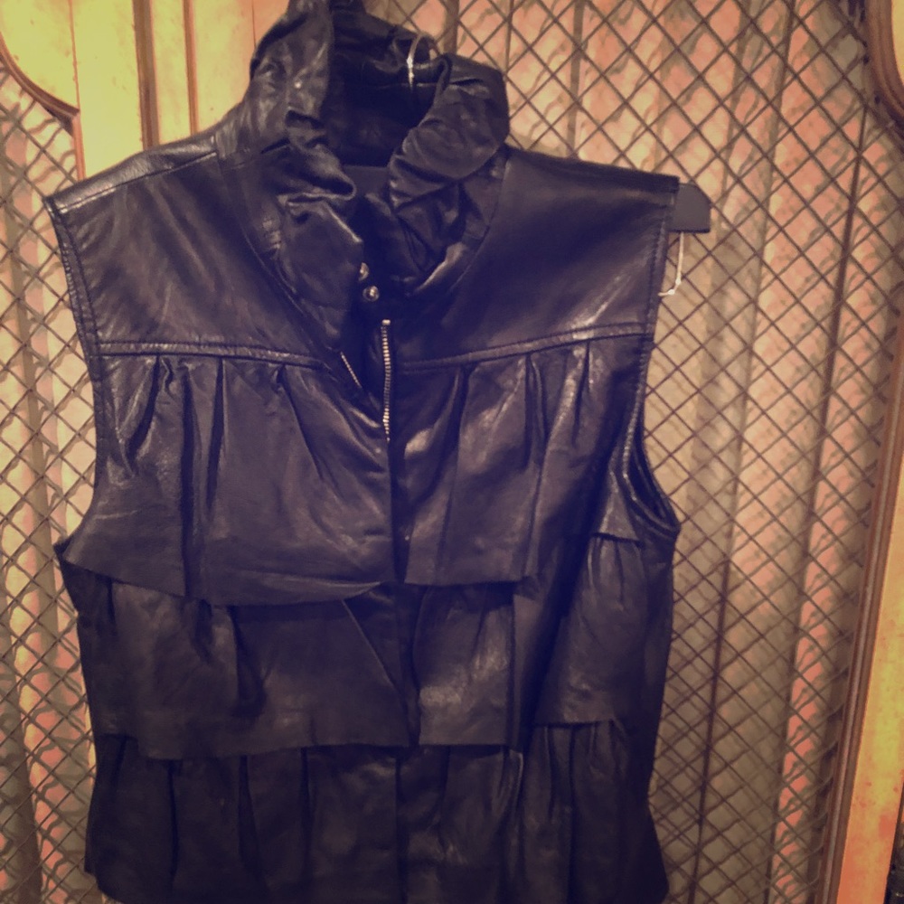 Ruffled leather chic vest